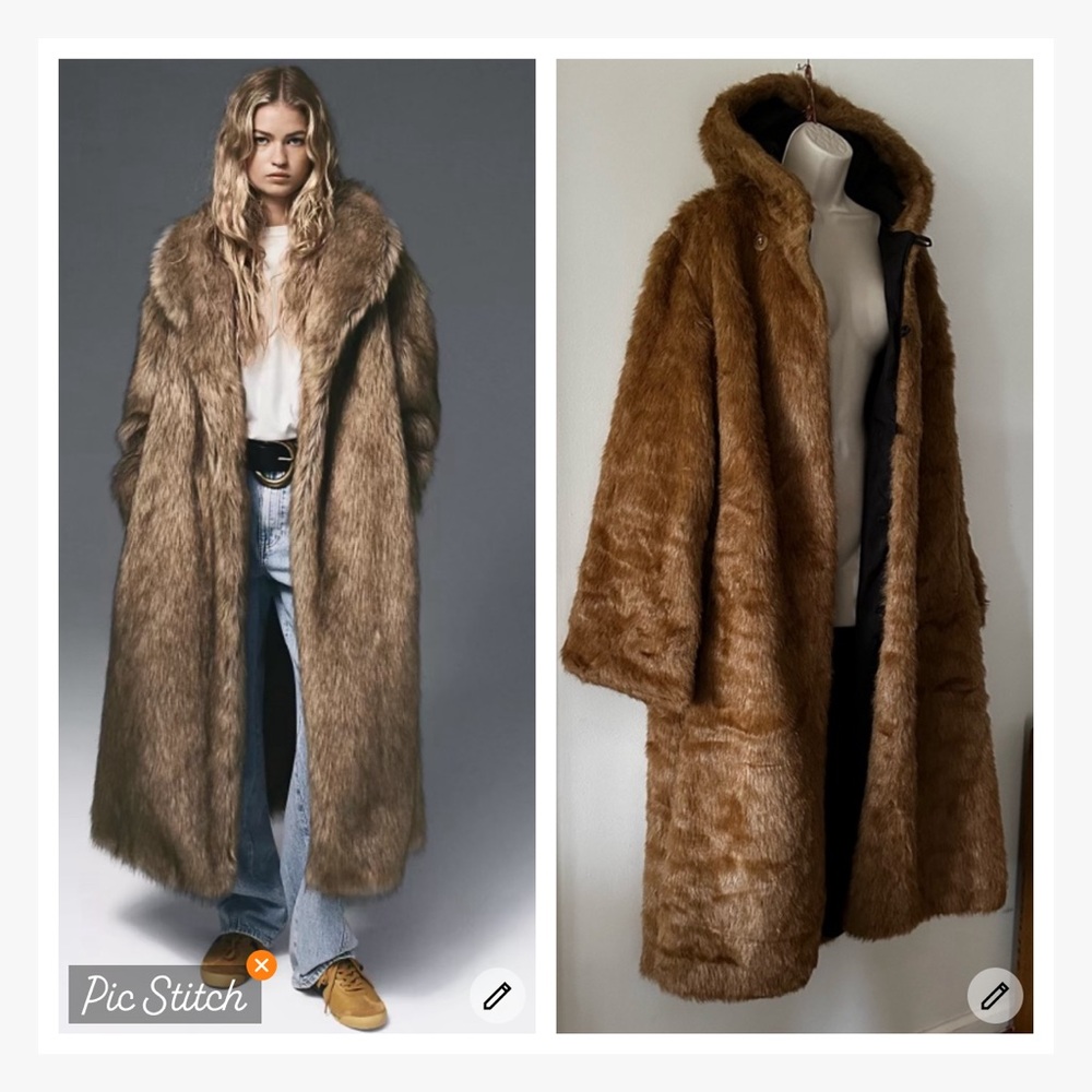 ROAMANS full length hooded reversible Faux Fur Coat (CL)